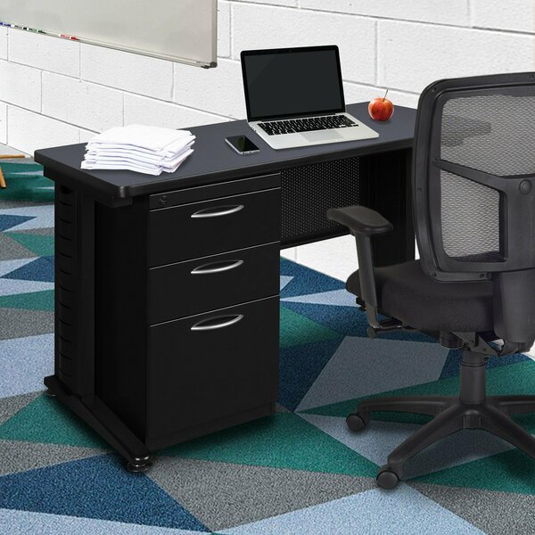 Fusion Pedestal Desk, 24 D, 48 W, 29 H, Grey, Wood|Metal MSP4824GY